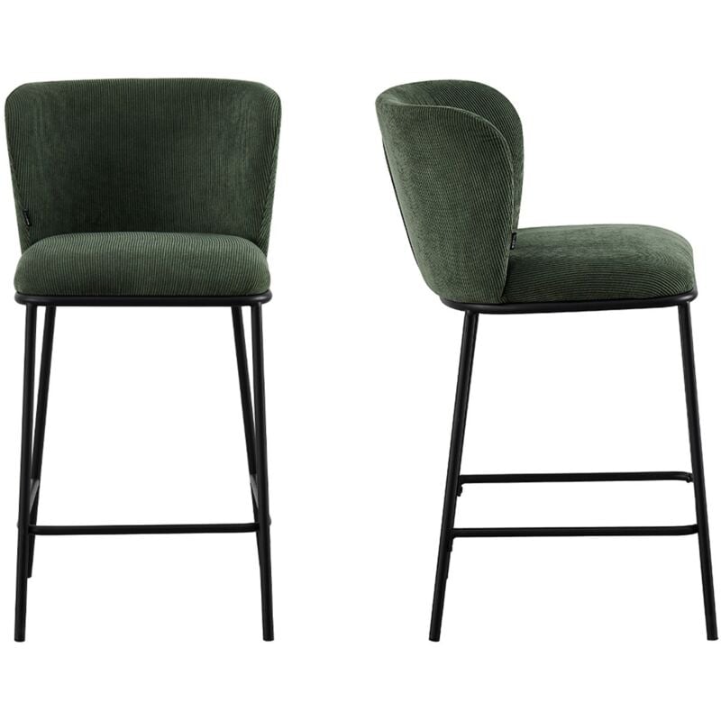 Homifab - Lot de 2 tabourets de bar en velours côtelé vert kaki - Toma