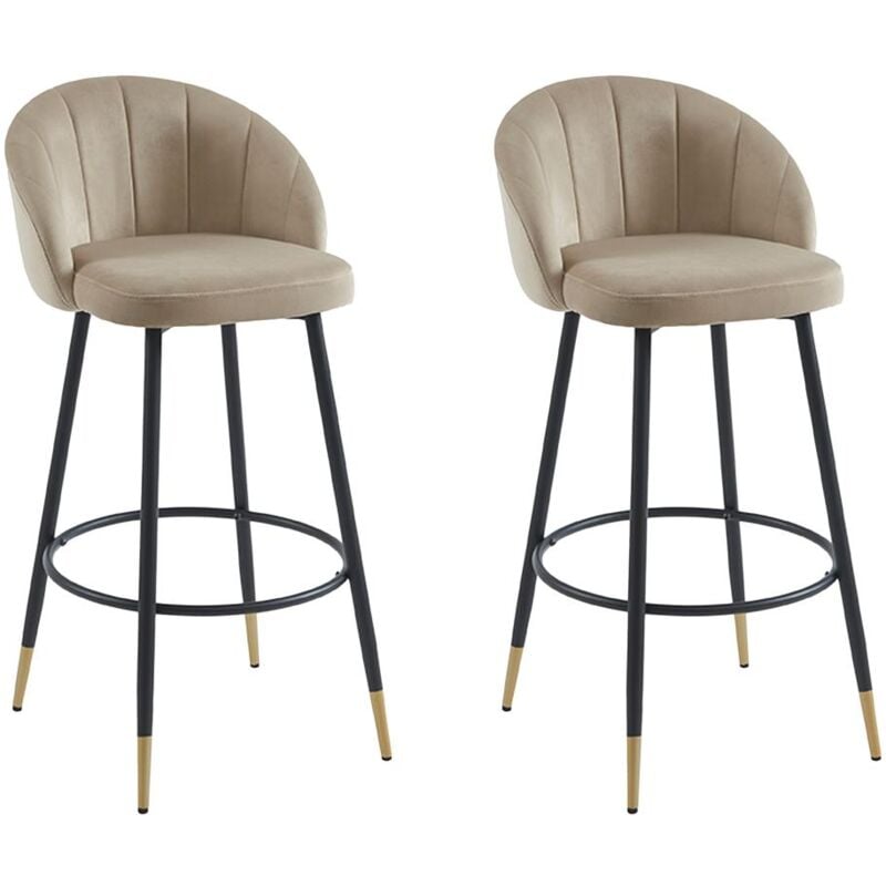 Vente-unique - Lot de 2 tabourets de bar en velours et métal - Beige - eliram