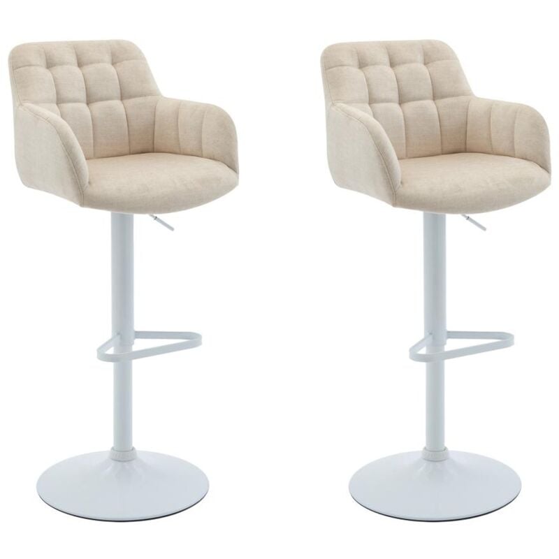 Lot de 2 tabourets de bar en velours et métal blanc - Hauteur réglable - Crème - pega de Pascal Morabito