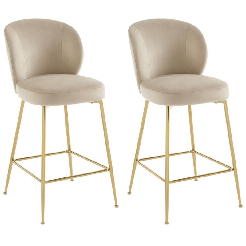 Pascal Morabito - Lot de 2 tabourets de bar en velours et métal doré - Beige - polpona de