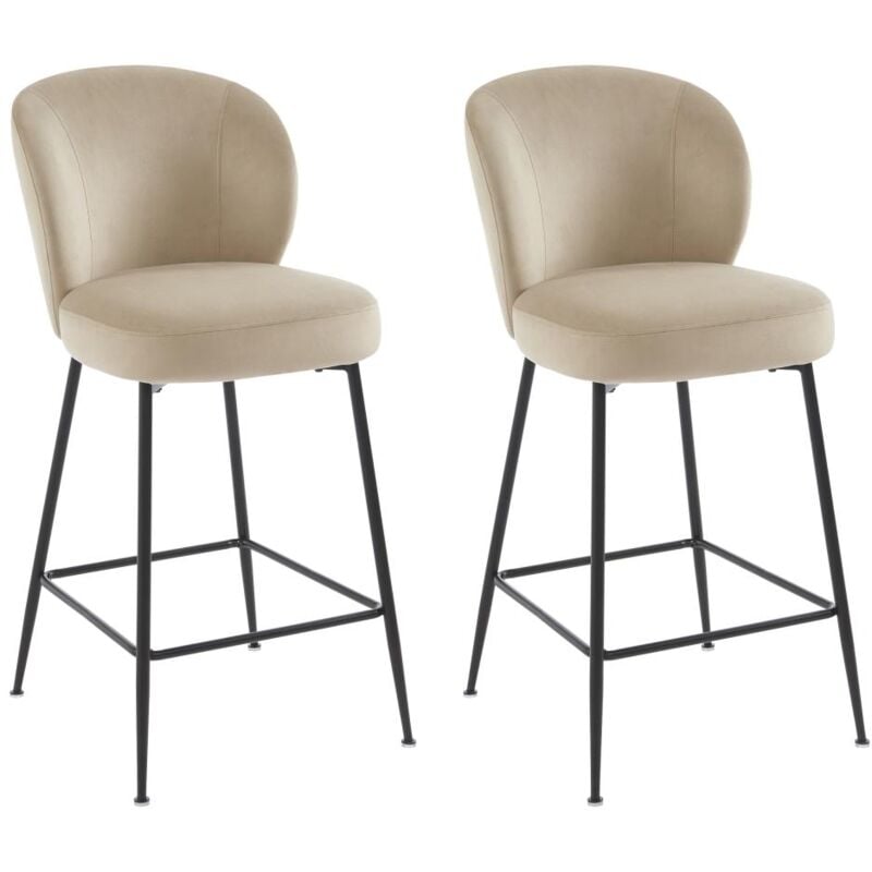 Lot de 2 tabourets de bar en velours et métal noir - Beige - polpona de Pascal Morabito