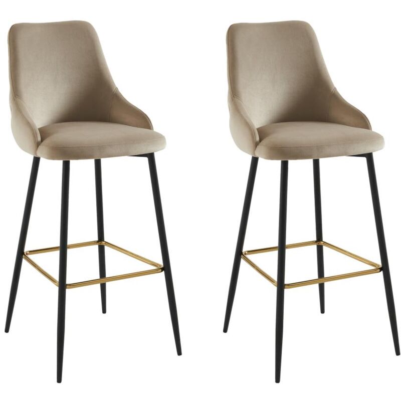 Vente-unique - Lot de 2 tabourets de bar en velours et métal noir - Beige - vevlina