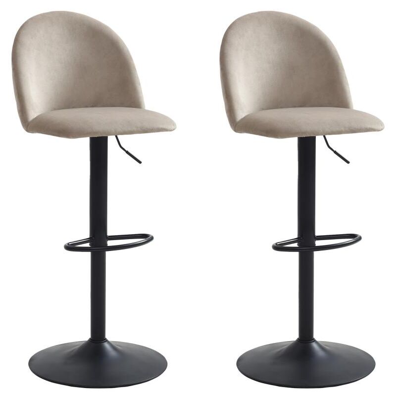 Lot de 2 tabourets de bar en velours et métal noir - Hauteur réglable - Beige - MELBOURNE
