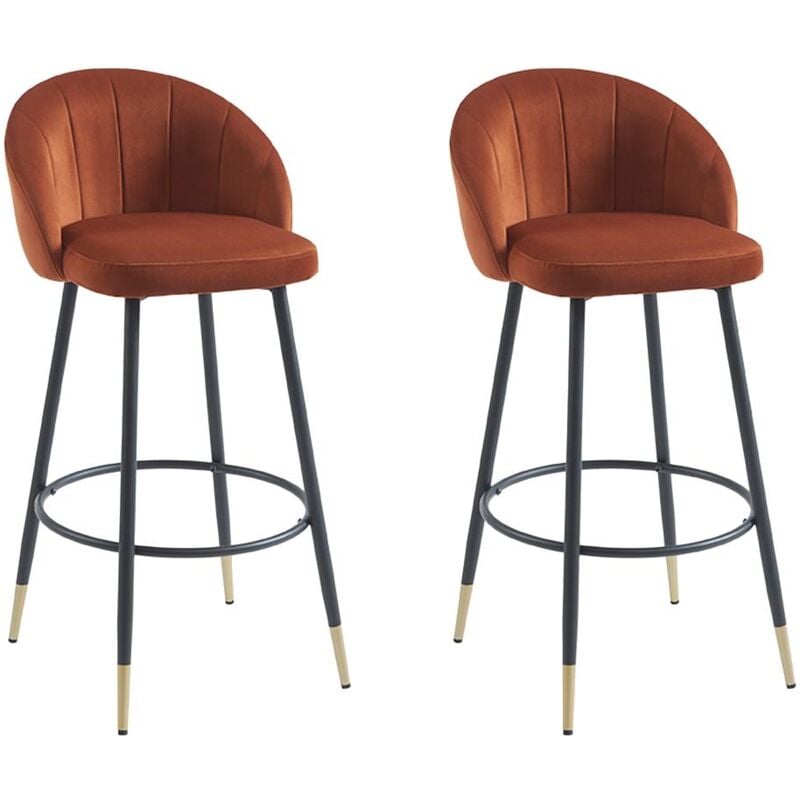 Vente-unique - Lot de 2 tabourets de bar en velours et métal - Terracotta - eliram