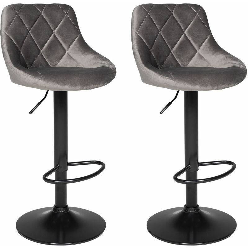 Happy Garden - Lot de 2 tabourets de bar en velours gris robin