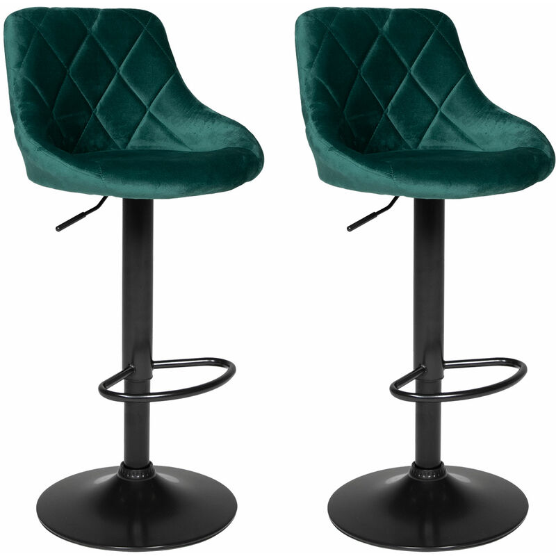Happy Garden - Lot de 2 tabourets de bar en velours vert robin