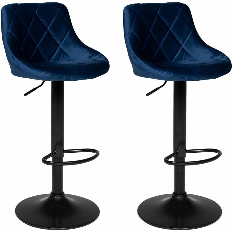 Happy Garden - Lot de 2 tabourets de bar en velours bleu robin