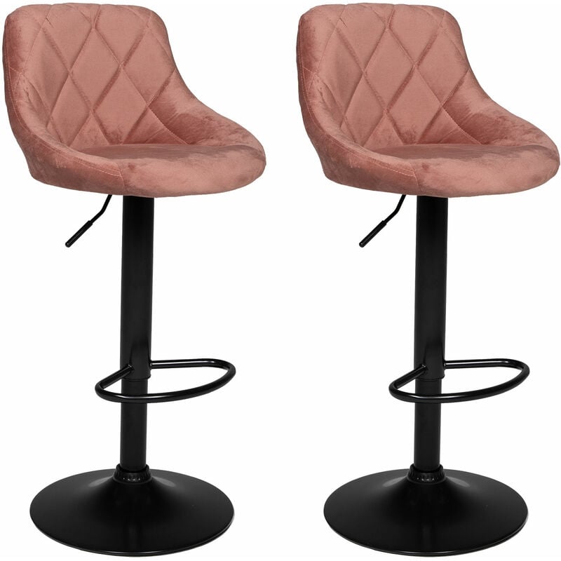 Happy Garden - Lot de 2 tabourets de bar en velours rose robin