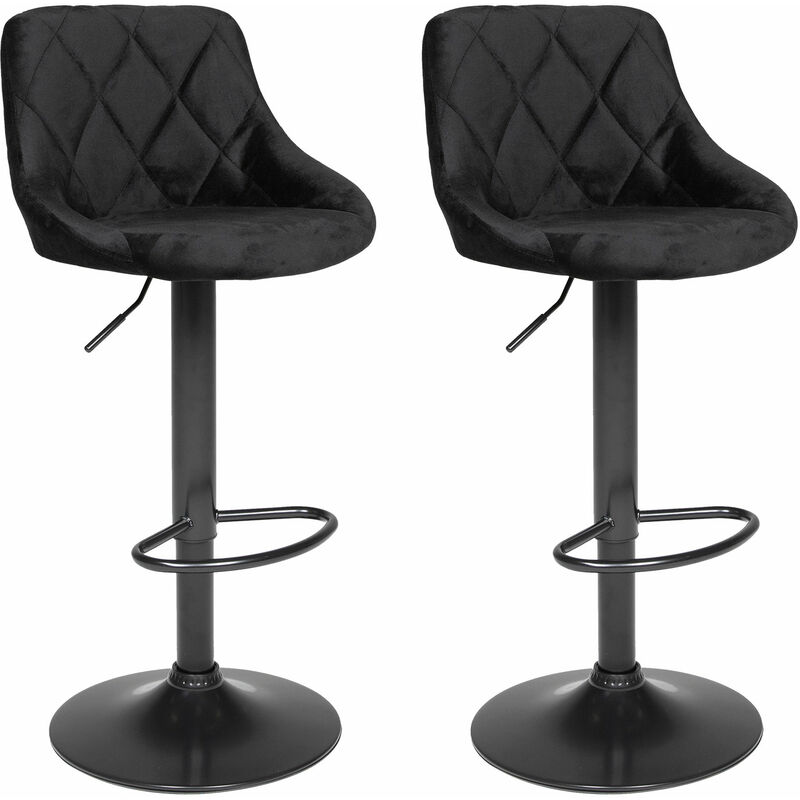 Happy Garden - Lot de 2 tabourets de bar en velours noir robin