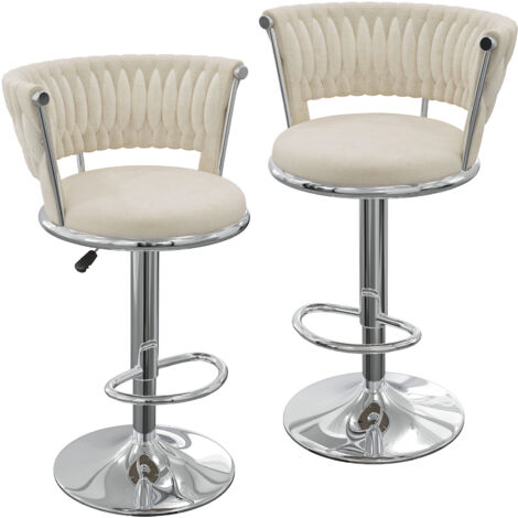 Lot de 2 Tabourets de Bar en Velours Luxe – Hauteur Réglable Ergonomique & Pieds en Métal Argent– Design Élégant pour Comptoirs 90cm (Cuisine/Salon/Bar)