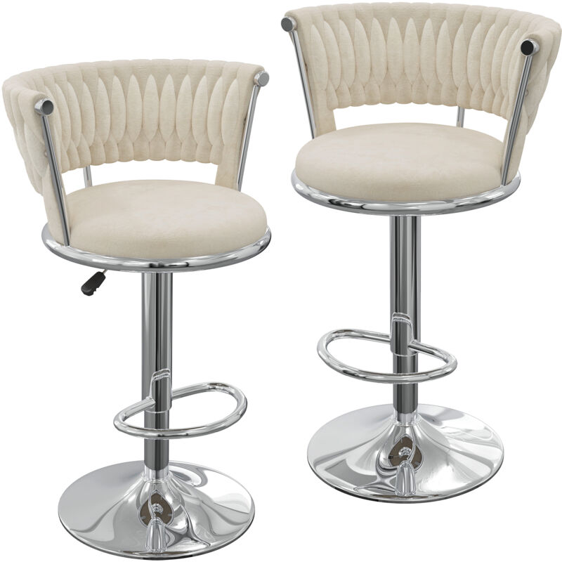 Lot de 2 Tabourets de Bar en Velours Luxe – Hauteur Réglable Ergonomique & Pieds en Métal Argent– Design Élégant pour Comptoirs 90cm