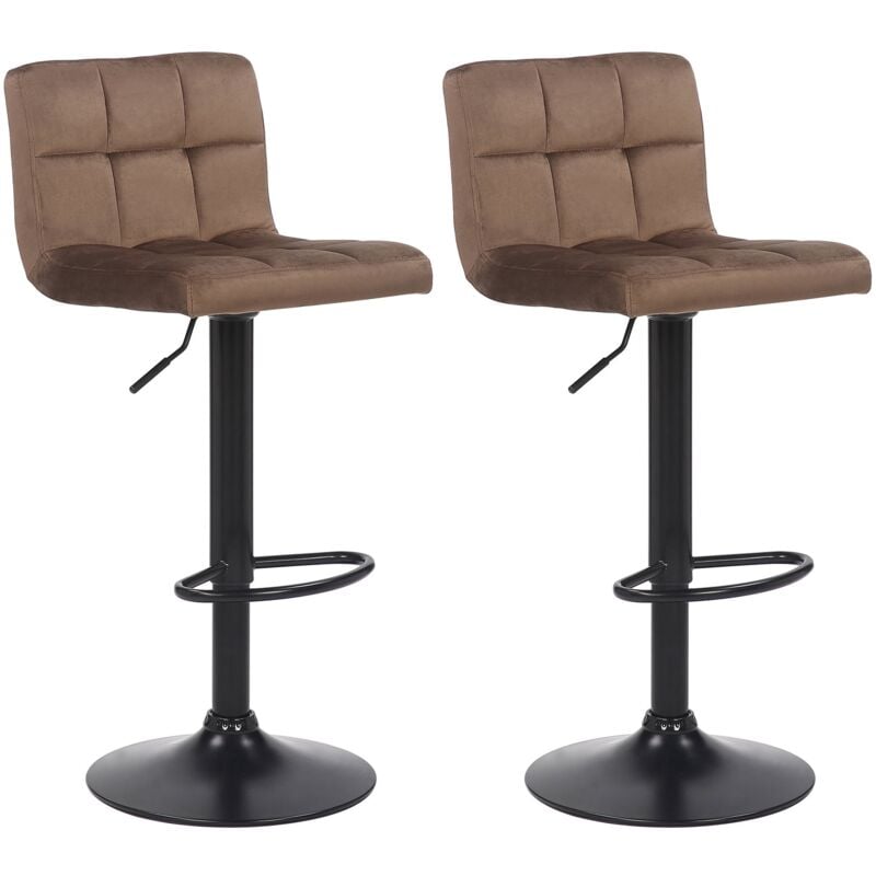 Décoshop26 - Lot de 2 tabourets de bar en velours marron coutures décoratives piètement métal noir 100004146