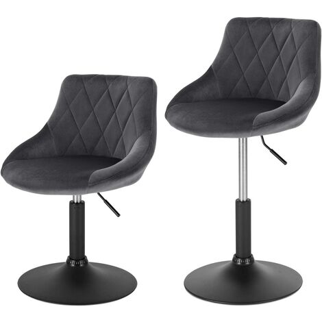 Lot de 2 Tabourets de Bar en Velours + métal WOLTU, Tabouret de Bistrot réglable en Hauteur et Rotatif, Tabourets de Cuisine, Gris Foncé