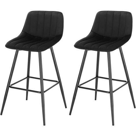 Lot de 2 Tabourets de Bar en Velours + métal WOLTU, tabourets Hauts de bistrot avec Repose-Pieds, Chaises Hautes Bar, Tabourets de Cuisine, Noir