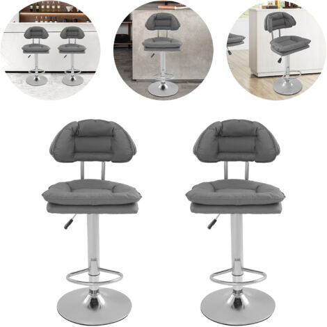 Lot de 2 tabourets de bar ergonomiques rembourrés avec dossier, tabourets de bar à double assise réglable pour salle à manger, bar domestique, îlot de cuisine, 2 tabourets (gris foncé)