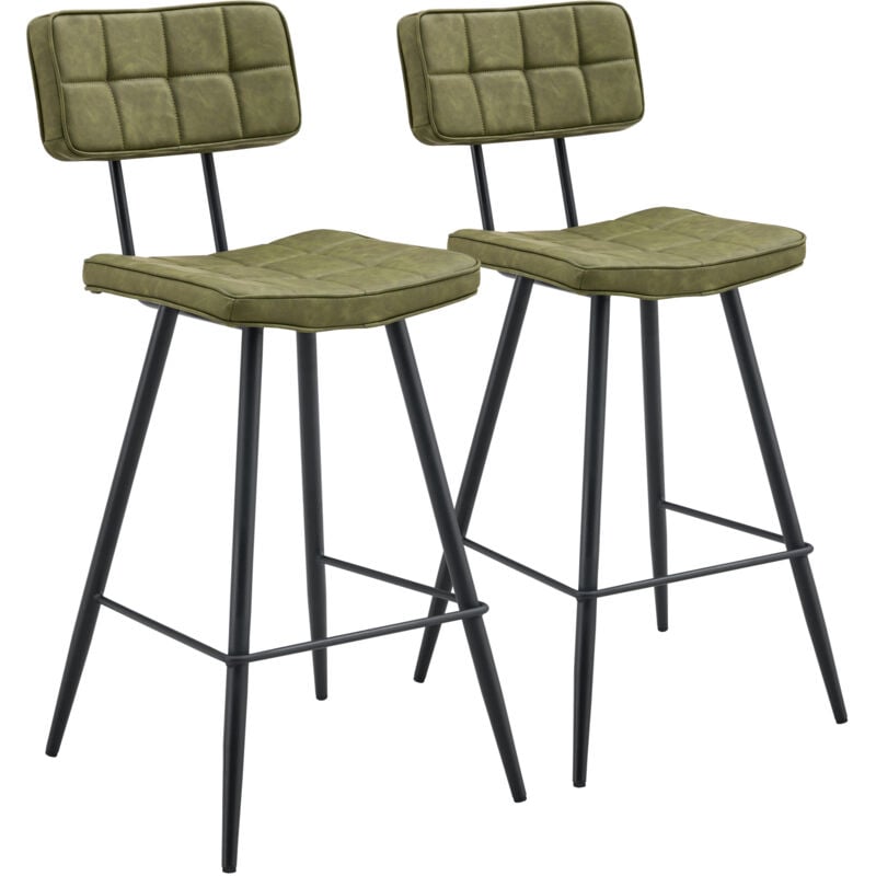Happy Garden - Lot de 2 tabourets de bar en simili vert fernand