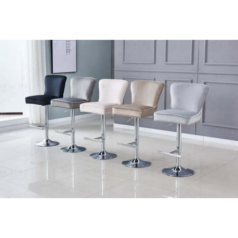 Homy France - Lot de 2 tabourets de bar gabrielle chrome velours anthracite