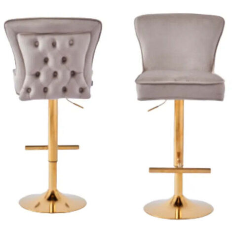 Lot de 2 tabourets de bar GABRIELLE gold velours taupe