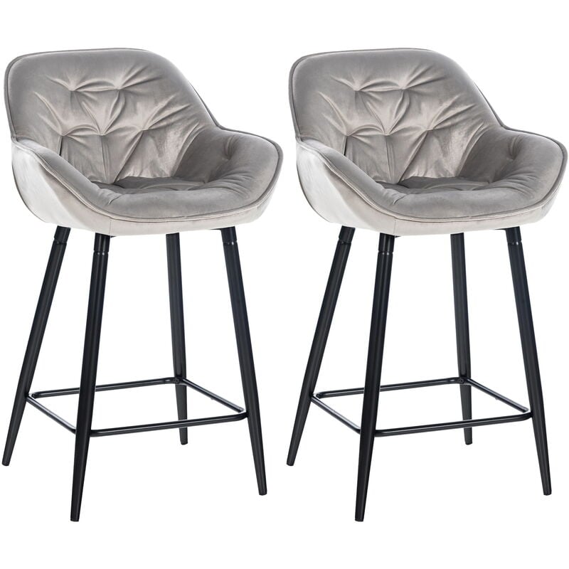 Ensemble de 2 tabourets de bar Gibson en velours avec 76 cm de hauteur de séance grise