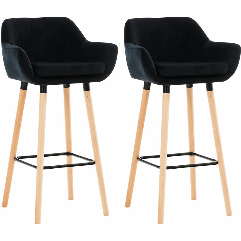 CLP - Ensemble de 2 tabourets de velours modernes avec des couleurs claires structure en bois clair colore : noir