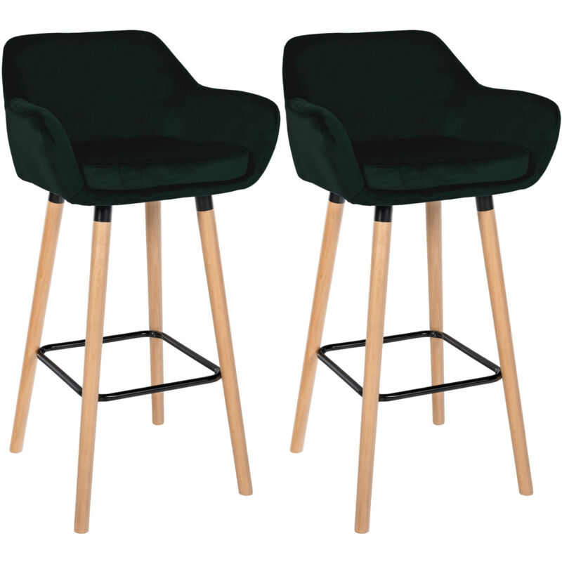CLP Lot de 2 tabourets de bar Grant en Velours , Vert