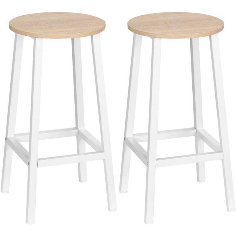 Homcom - Lot de 2 tabourets de bar H.65 cm avec repose-pieds acier blanc effet bois clair