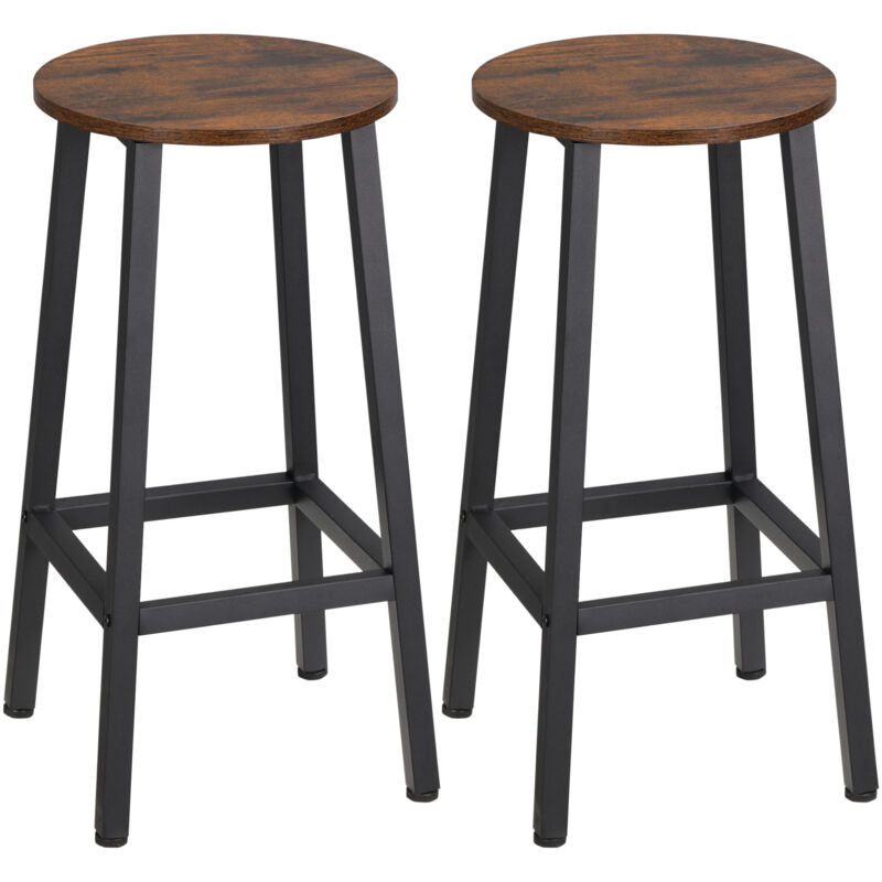 Homcom - Lot de 2 tabourets de bar H.65 cm avec repose-pieds acier noir effet bois vieilli