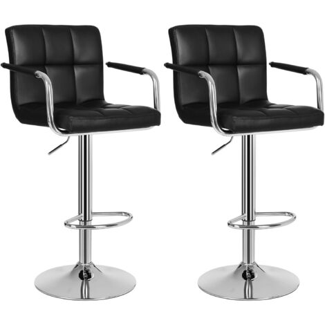 Lot de 2 Tabourets de bar haut Chaise de bar PU chrome hauteur réglable grande base 41cm charge maximale 200kg