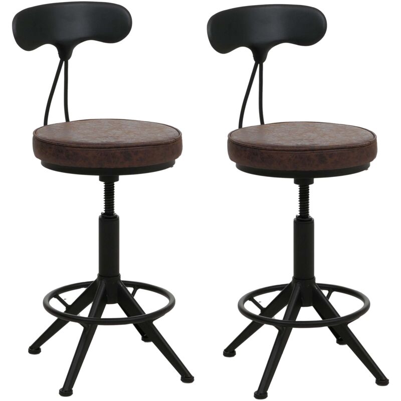 Lot de 2 tabourets de bar HHG-590, tabouret de bar pivotant Industrial réglable en hauteur, similicuir métal, marron-noir Lot de 2 tabourets de bar HHG-590, tabouret de bar pivotant Industrial réglable en hauteur, similicuir métal, marron-noir