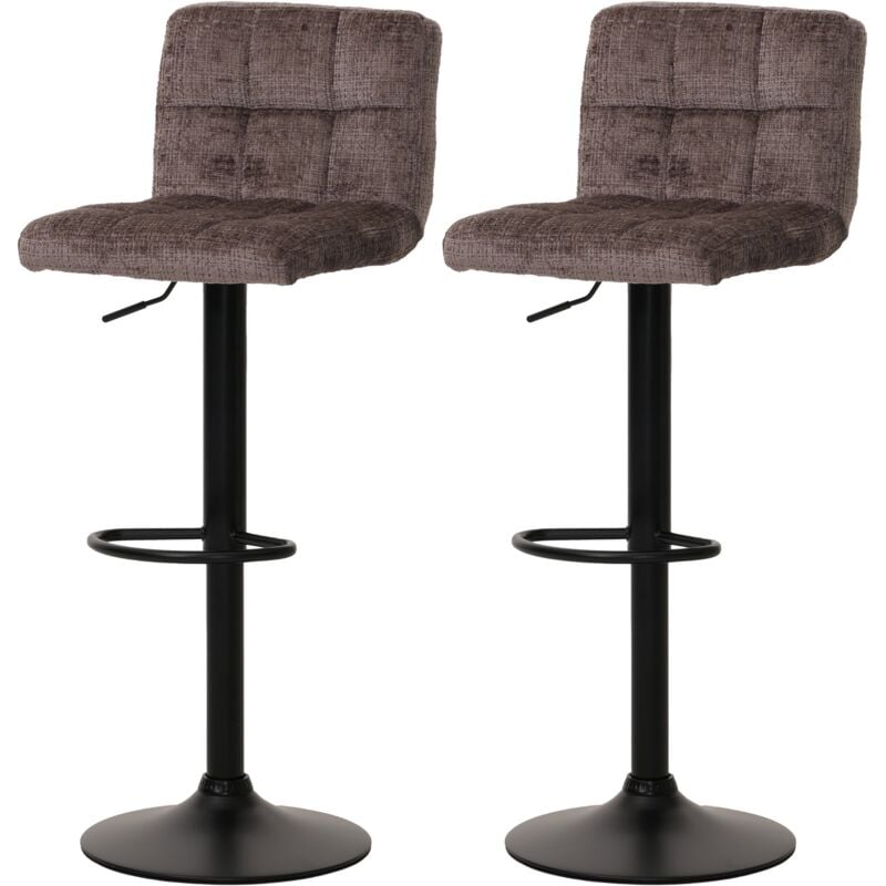 HHG - Lot de 2 tabourets de bar 847, tabouret de bar, réglable en hauteur pivotant, tissu chenille (465g/m²) mvg, marron