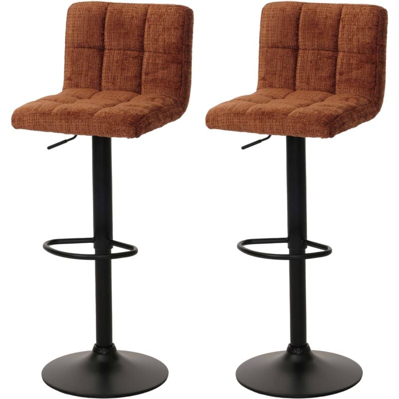 HHG - Lot de 2 tabourets de bar 847, tabouret de bar, réglable en hauteur pivotant, tissu chenille (465g/m²) mvg, terracotta