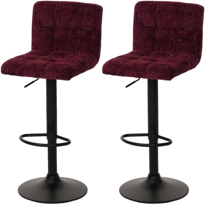 HHG - Lot de 2 tabourets de bar 847, tabouret de bar, réglable en hauteur pivotant, tissu chenille (465g/m²) mvg, bordeaux