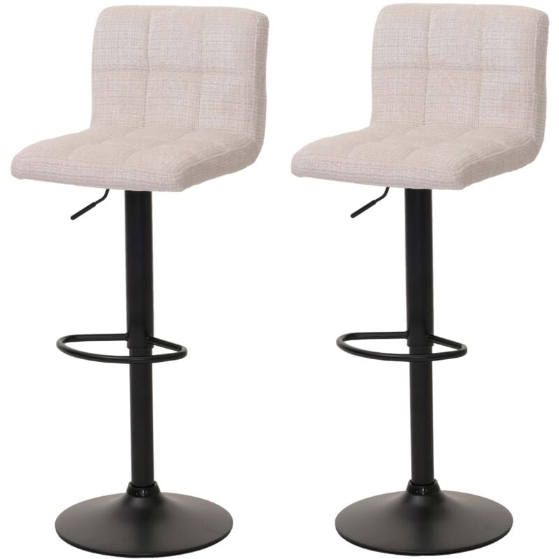 Lot de 2 tabourets de bar HHG-847, tabouret de bar, réglable en hauteur pivotant, tissu chenille (465g/m²) MVG, crème-beige