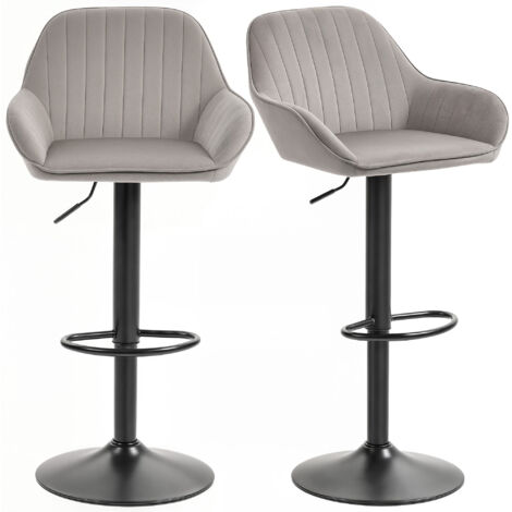 Lot de 2 tabourets de bar - HOMCOM - dossier, repose-pieds, hauteur réglable et pivotante - tissu en velours - 50,5x50x107cm - gris