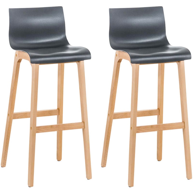 CLP - Lot de 2 tabourets de bar Hover assise plastique Pieds nature Gris
