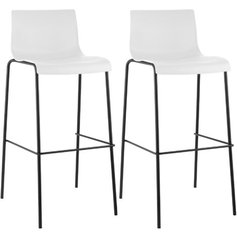 Lot de 2 tabourets de bar Hover Assise Plastique Pieds Métal Blanc  Noir