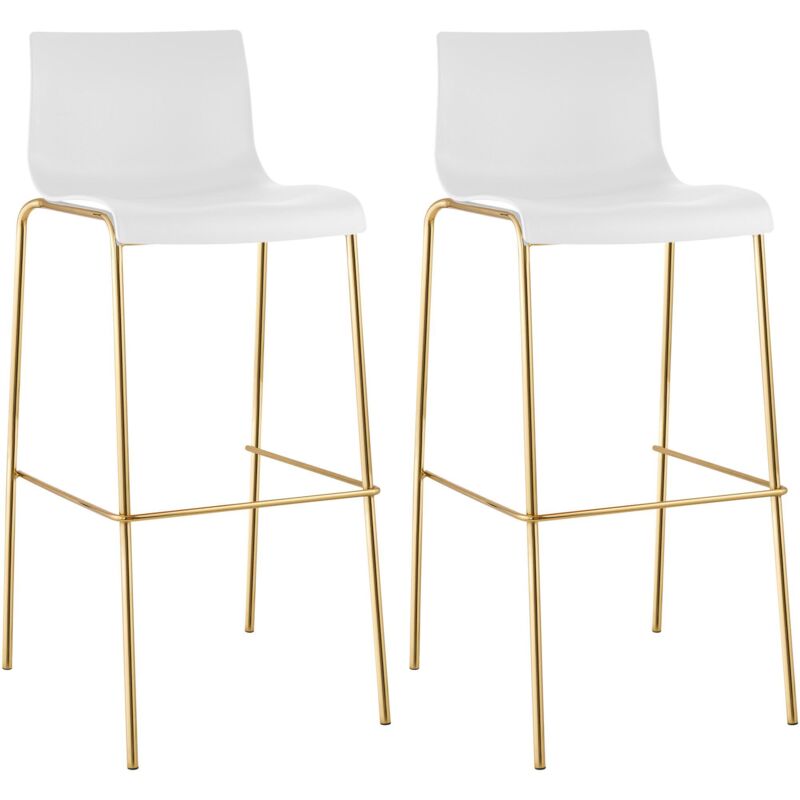 CLP Barhocker 2er Set stapelbar mit Fußablage Hover, Barstuhl mit Sitz aus Kunststoff, mit Metallgestell in Goldoptik, Tresenhocker bis 150 kg
