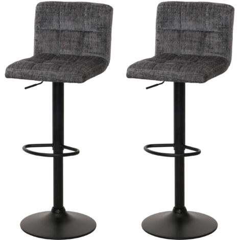 Lot de 2 tabourets de bar HWC-G87, tabouret de bar, réglable en hauteur pivotant, tissu chenille (465g/m²) MVG  gris fo