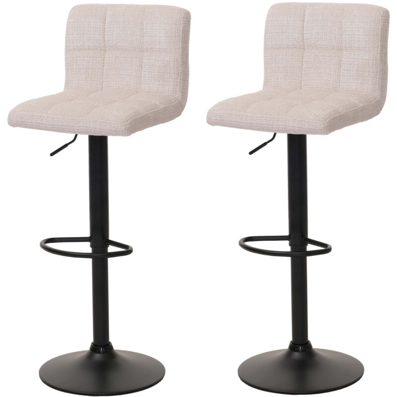 HW - Lot de 2 tabourets de bar C-G87, tabouret de bar, réglable en hauteur pivotant, tissu chenille (465g/m²) mvg crème-b