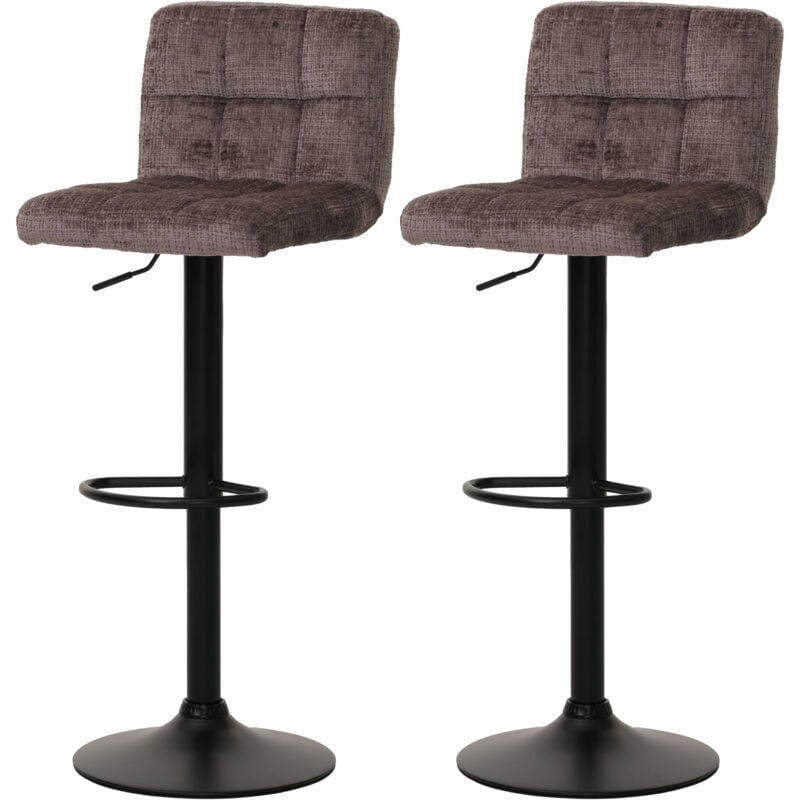 Lot de 2 tabourets de bar HW C-G87, tabouret de bar, réglable en hauteur pivotant, tissu chenille (465g/m²) mvg marron
