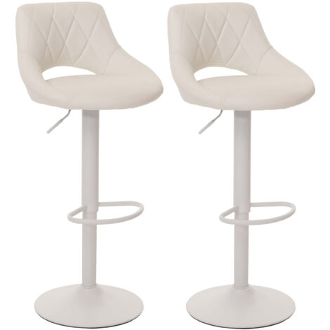 Lot de 2 tabourets de bar HWC-N64, chaise de bar tabouret de comptoir, repose-pieds pivotant, similicuir métal  blanc