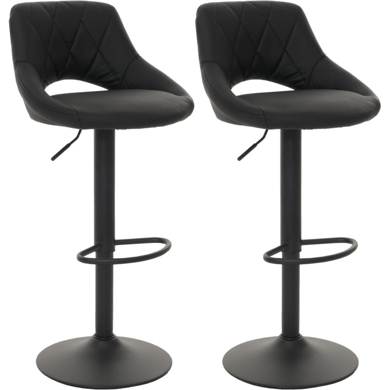 Lot de 2 tabourets de bar HW C-N64, chaise de bar tabouret de comptoir, repose-pieds pivotant, similicuir métal noir