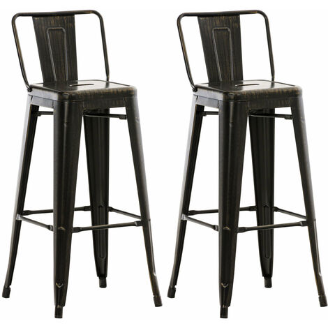 Lot de 2 tabourets de bar industriel en métal avec repose-pied couleur noir vieilli TDB10136