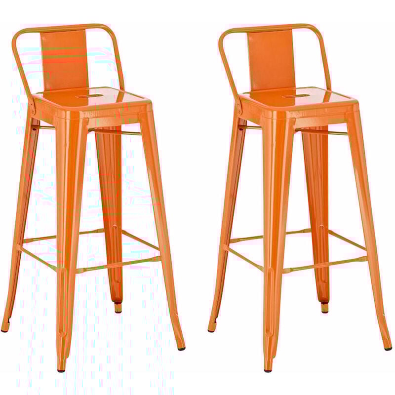 Décoshop26 - Lot de 2 tabourets de bar industriel en métal avec repose-pied couleur orange TDB10142