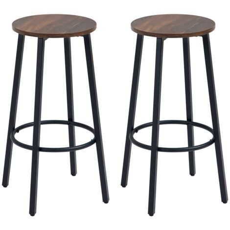 Lot de 2 tabourets de bar industriel - Métal - Repose-pieds - Cuisine/salle à manger - 120 kg - 42x42x65 cm - Marron