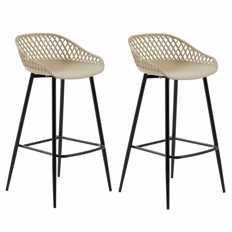 idimex - lot de 2 tabourets de bar irek chaise haute pour cuisine ou comptoir au design retro, en plastique beige et métal noir - beige