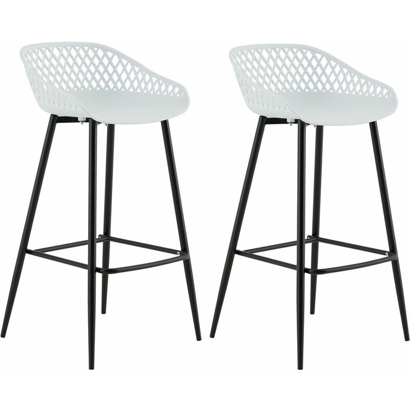 Idimex - Lot de 2 tabourets de bar irek chaise haute cuisine ou comptoir, en plastique blanc et métal noir, hauteur d'assise 75 cm - Blanc/Noir