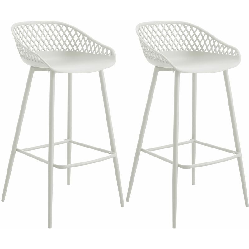 lot de 2 tabourets de bar irek chaise haute cuisine ou comptoir au design retro en plastique et métal blancs, hauteur d'assise 75 cm - blanc/blanc