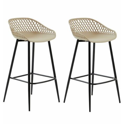 Lot de 2 tabourets de bar IREK, en plastique beige
