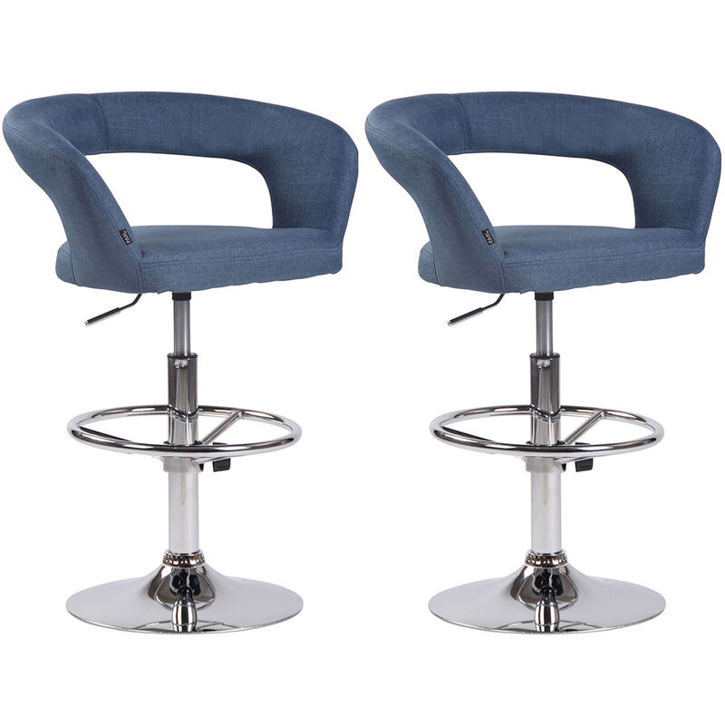 CLP - Lot de 2 Tabourets de bar Jaen en tissu ou similicuir Bleu Tissu